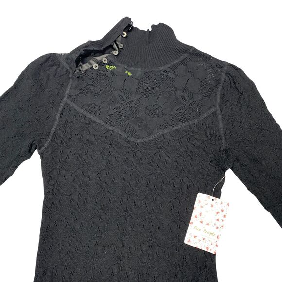 Free People Sweater Womens S/P Black Boho Moto Goth MSRP: $98.00 - Picture 8 of 16